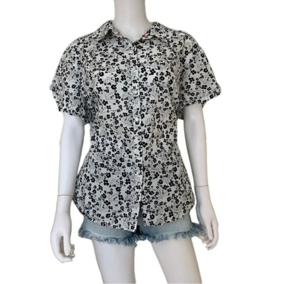 Wonderly Black and White Floral Camp Top Size XXL - Picture 2 of 4